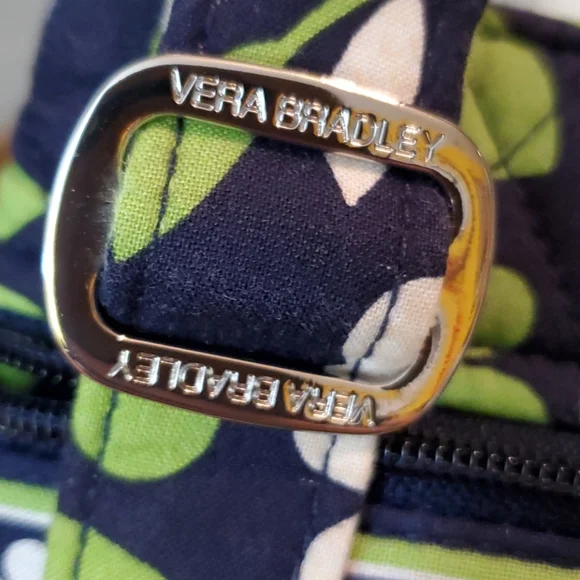 Vera Bradley LUCKY YOU large crossbody bag bucket purse green navy white - Picture 10 of 11